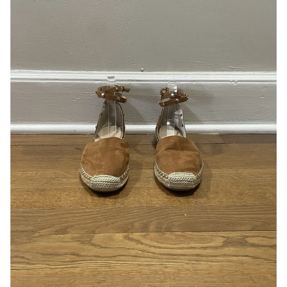 Guess Brown Caramel Espadrilles Stud Ankle Wrap Flats Size 8